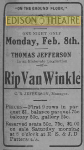 Edison Theatre - 1904 Ad
